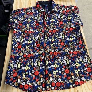 Bohio‎ Men's Short Sleeve Button Down Large Retro Multicolor Circle Print